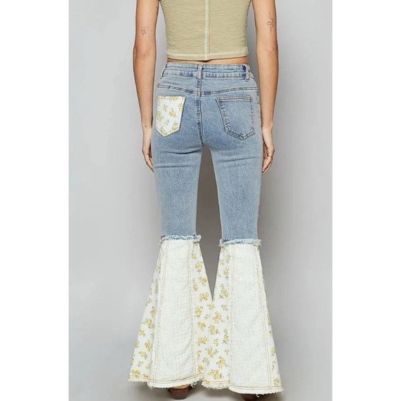 POL Clothing Floral Lace Rose Embroidered Flared Jeans Cottagecore Flowercore - Picture 3 of 5